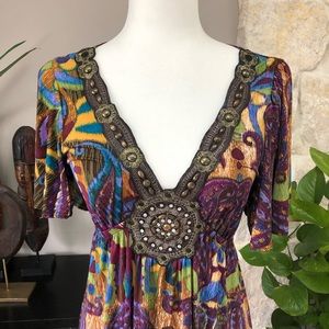 Baroque Paisley V-neck Draped Pleat Top